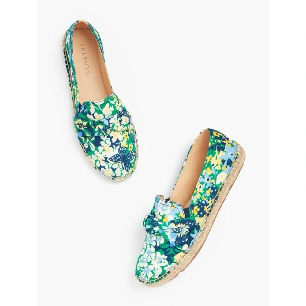 Talbots Izzy Knot Detail Flat Espadrilles in Butterfly Garden Sateen Sz. 7.5